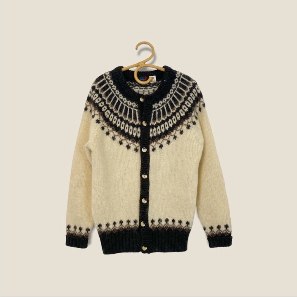 Vintage | Sears | Virgin Wool Fair Isle Knit Cardigan Sweater Size M